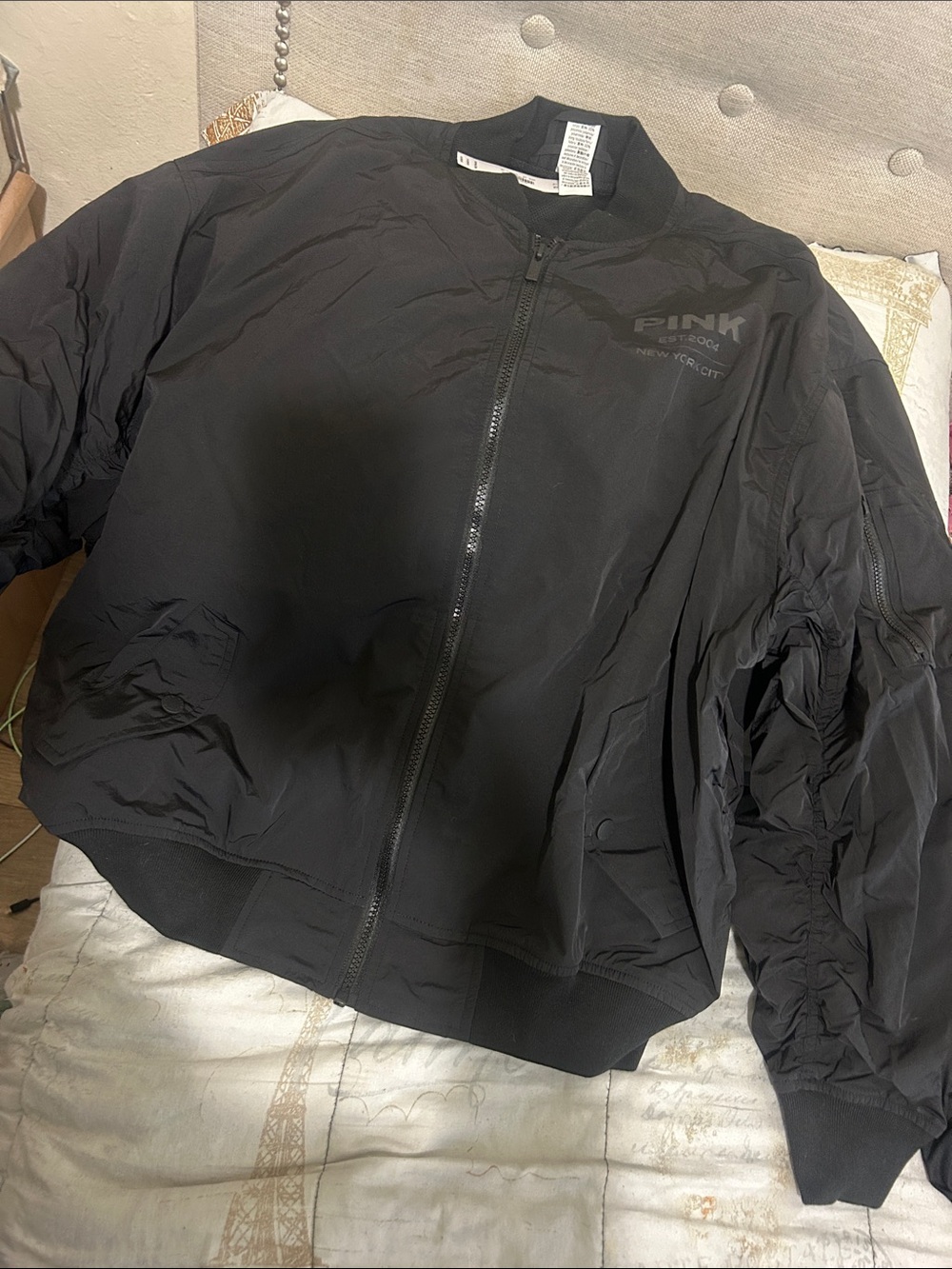 PINK Victoria's Secret Black Lightweight Bomber Jacket